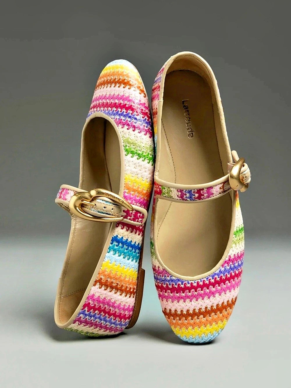 Larroude Verona Raffia Mary Jane Flats Multicolor EU 38.5